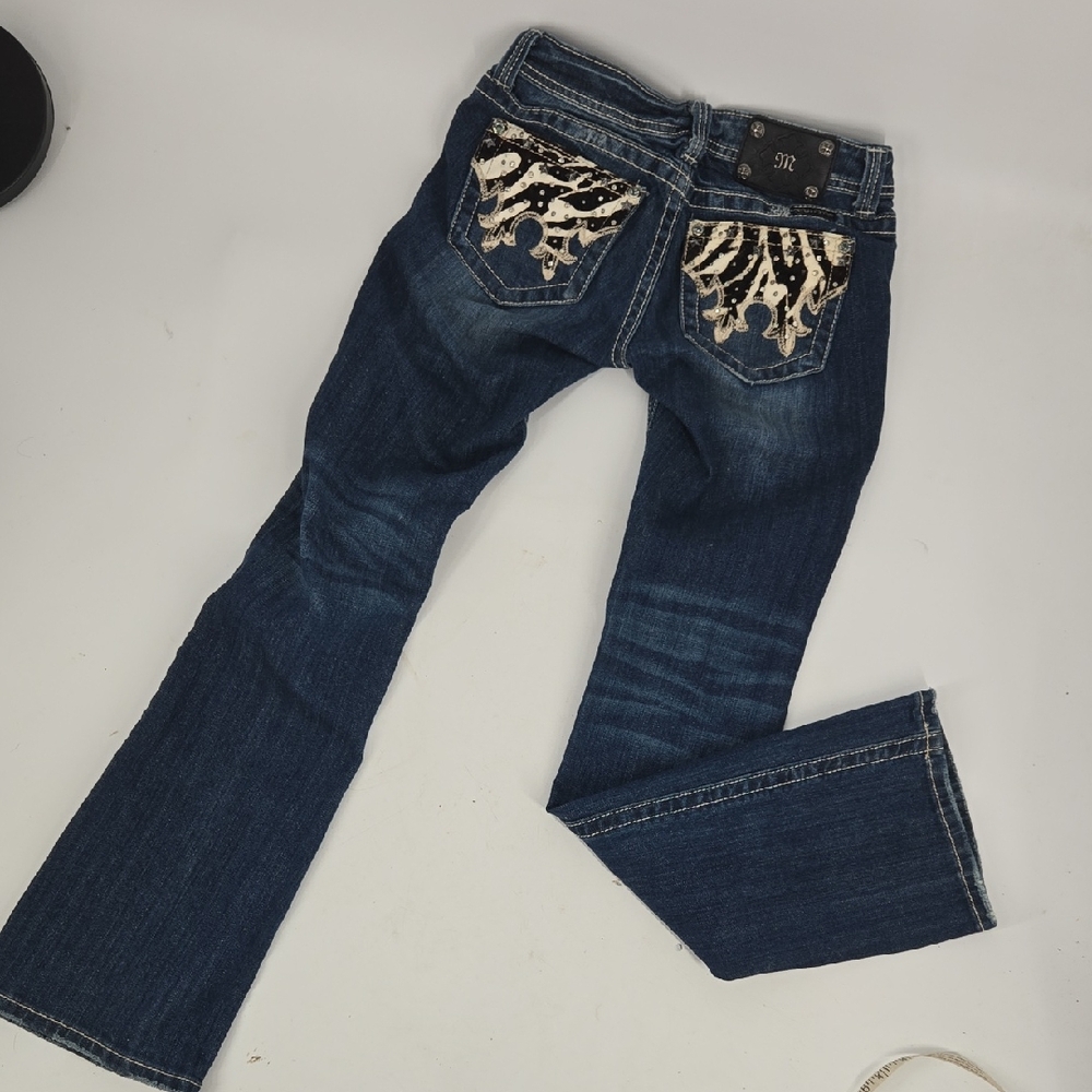 Miss Me Dark Blue Flare Jeans with Embellished Pockets